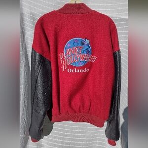 90s Planet Hollywood Orlando Wool And Leather Jacket